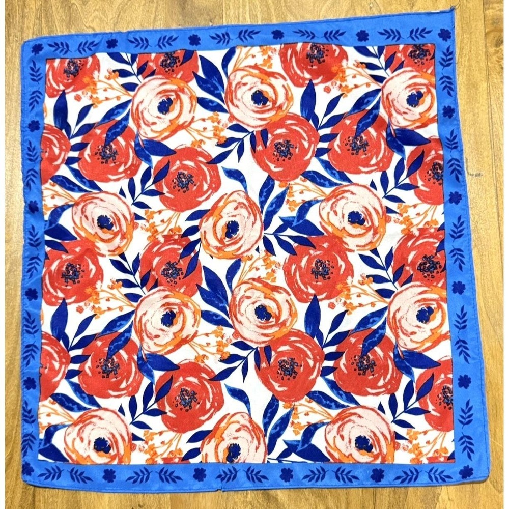 Vintage Watercolor Poppy Floral Square Scarf Bandana 19x19 Cotton Blend